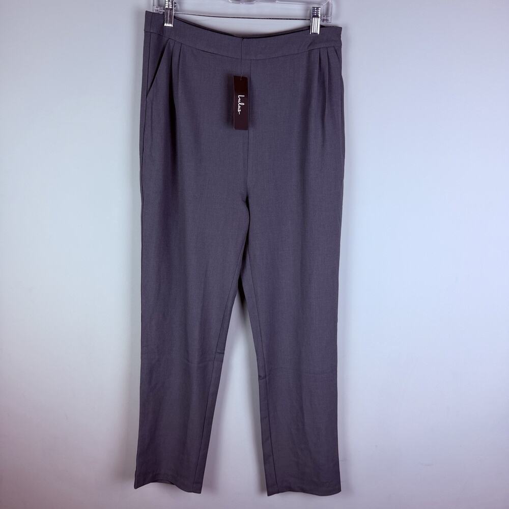 NWT Lulu's Kick It High-Waisted Trouser Pants Gray Women's Large Pleated